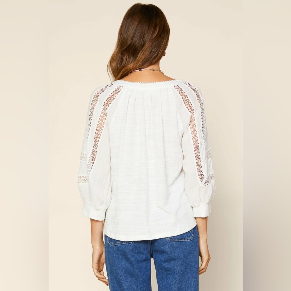 Skies Are Blue Crochet Trim Knit Top Baby Blue Size S Small - Picture 3 of 9
